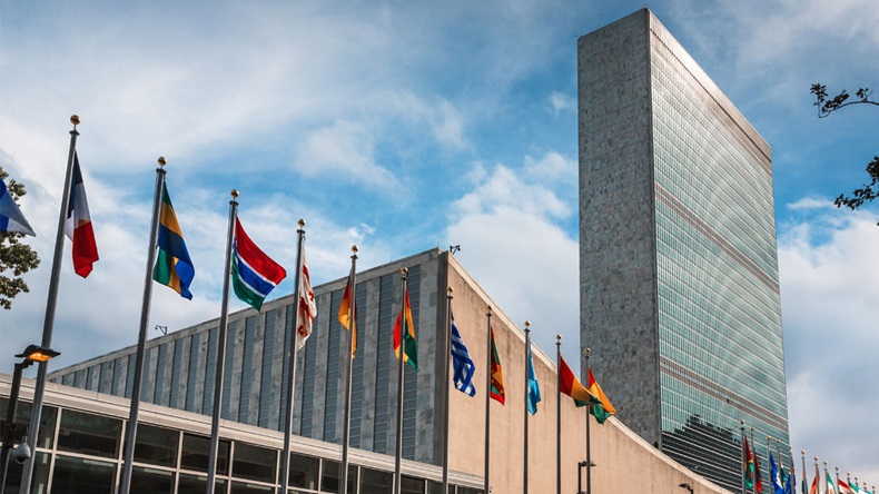 NEW YORK, USA - Sep 27, 2015: 70th session of UN General Assembly. United Nations Building in New York is the headquarters of the United Nations organization.