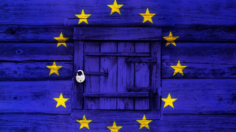 EU flag locked door padlock