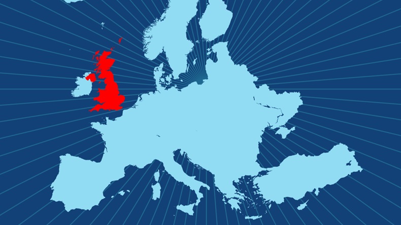 UK red on map of Europe