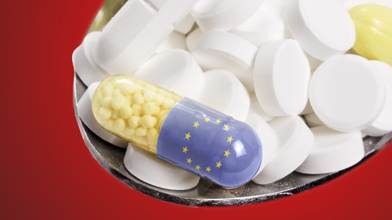 EU Flag On Capsule With Tablets