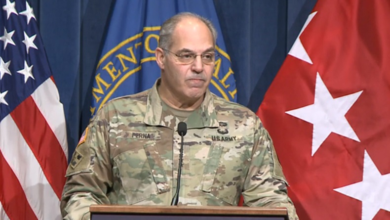 US Army Gustave Perna, chief operating officer of Operation Warp Speed, at a briefing on 19 December 2020. (screenshot)