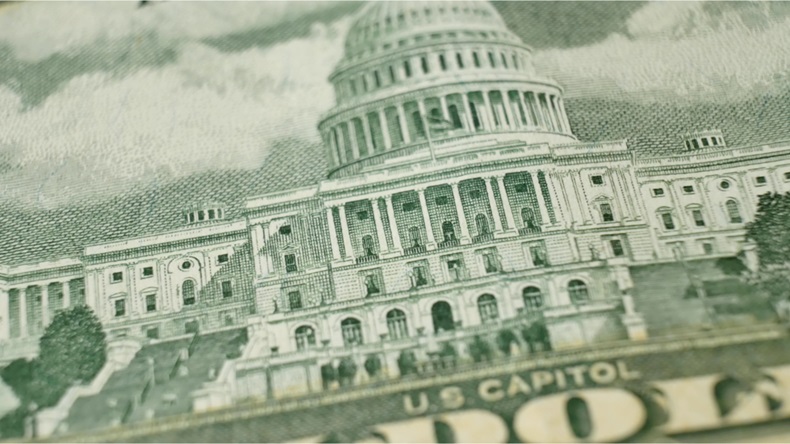 United States Capitol on 50 Dollars bill USA money banknote