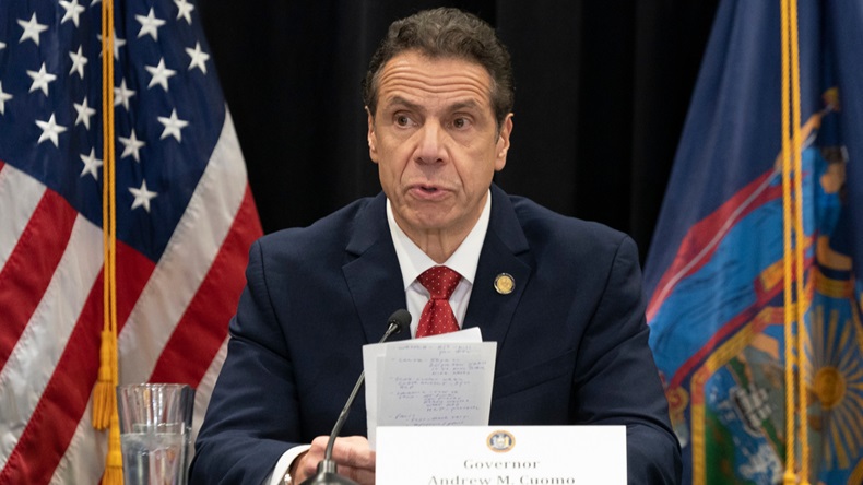 White Plains, NY - March 4, 2020: New York State Governor Andrew Cuomo briefing on updates on spread of covid-19 in New York State at NYPA White Plains Office