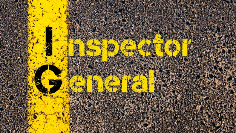 Concept image of Business Acronym IG as Inspector General written over road marking yellow paint line.