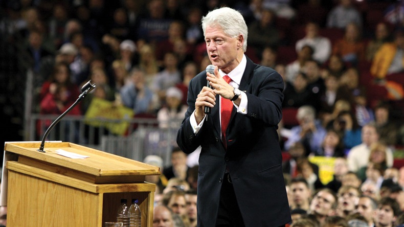 Former president Bill Clinton giving a speech in Denver for his wife Hillary, January 30, 2008