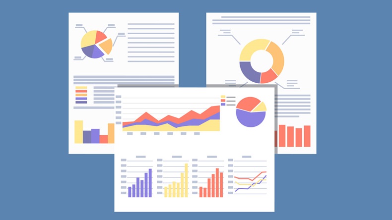 financial reports and documents with graphs