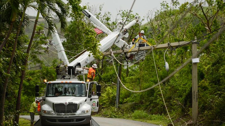 US Army Corps of Engineers 249th Engineering Battalion D company repairing power lines in Puerto Rico 