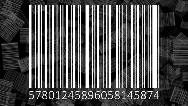 White barcode placed on a dark background with multiple barcodes everywhere in behind. 