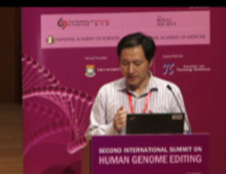 He Jiankui presenting at Second International Summit on Genome Editing held in Hong Kong, Nov.27-29