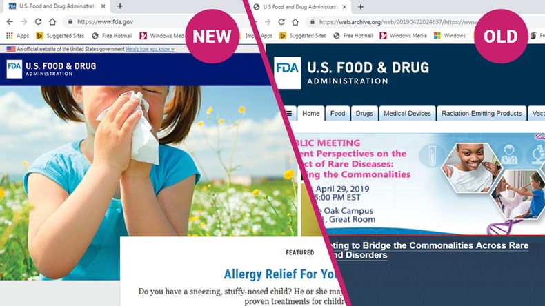 New and old view of FDA website