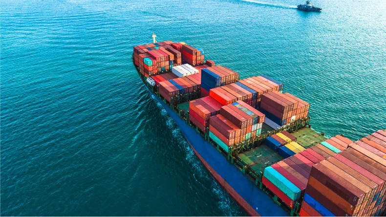 Aerial view container cargo ship, import export business logistic and transportation of International by container ship in the open sea. - Image 