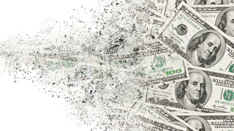 Money american hundred dollar bills disintegration. Abstract USD background - Image 