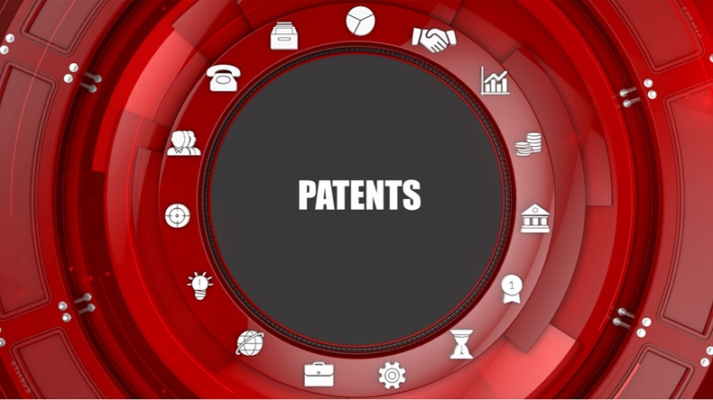 Patents concept image with business icons and copyspace - Illustration 