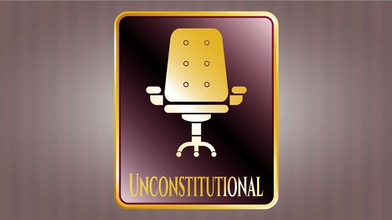 Gold shiny badge with office chair icon and Unconstitutional text inside - Vector 