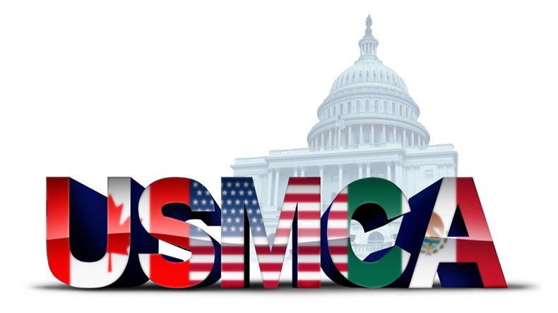 USMCA agreement USA legislation trade deal with north America flags as a 3D illustration. 