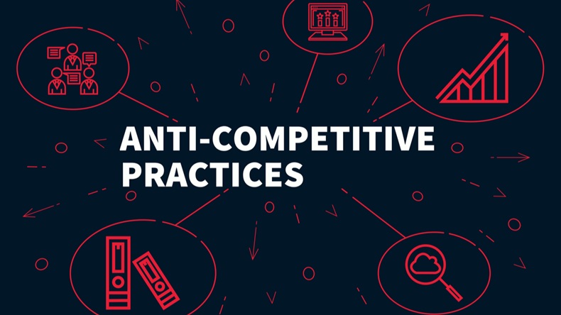 Conceptual business illustration with the words anti-competitive practices