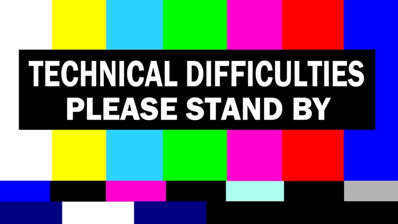 retro television test pattern with please stand by technical difficulties warning
