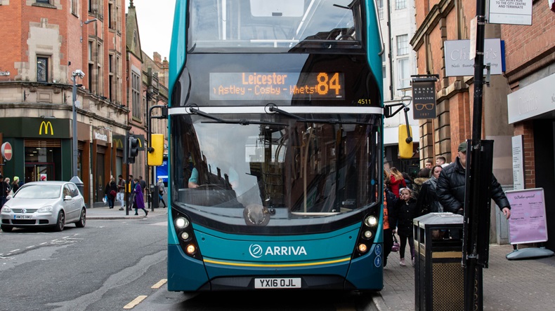 Leicester, Leicestershire / Uk - Friday 21st Feb 2020: Leicester Bus service doing its normal route picking up passengers in the city