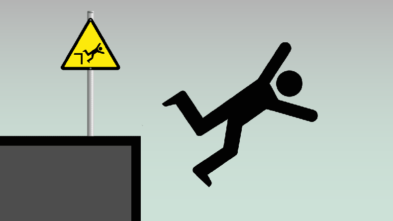 Warning hazard sign and signage man falling