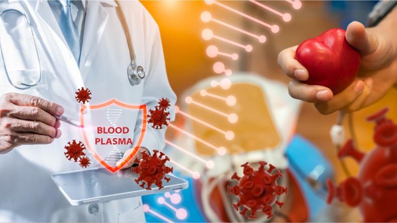 Blood Plasma for treatments Coronavirus(Covid-19) Patients concept.Doctor is being Sought Blood Plasma from Recovered Covid-19 Patients.Research to the Coronavirus Disease 2019 Infection Treatments.