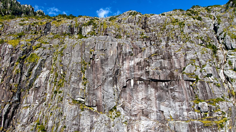 This sheer wall of rock rises hundreds of feet straight up from Prince William Sound, Alaska