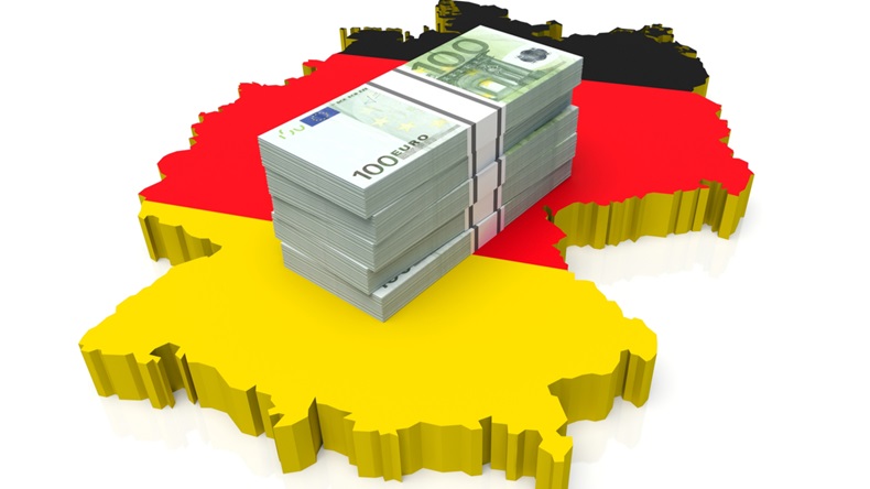 Royalty-free stock illustration ID: 357978764  Stack of money on Germany Map. 3D illustration
