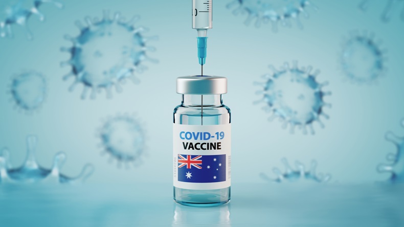 COVID-19 Coronavirus Vaccine and Syringe with flag of Australia Concept Image. 3d illustration