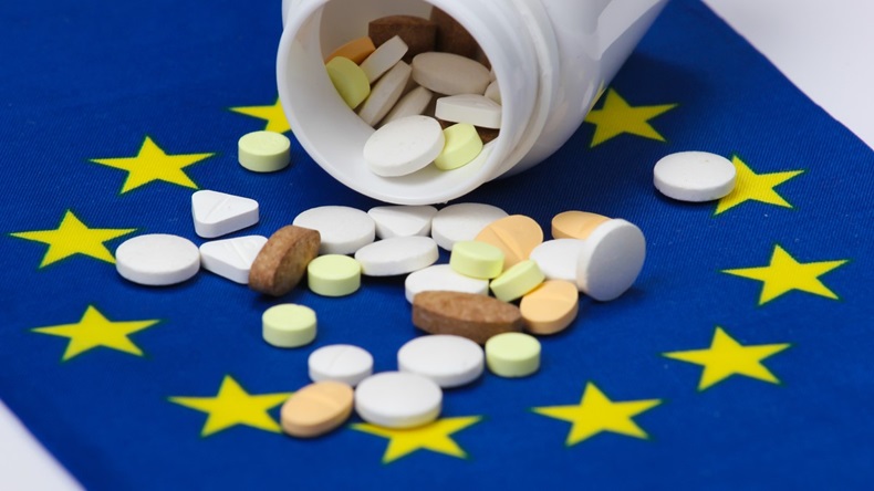 Pills with euro union flag, medicine