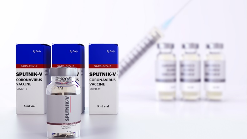 Corona virus vaccine sample, Concept image for Russian world's first approved vaccine called Sputnik V