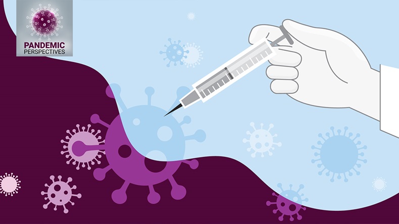 Hand Holding Syringe, Vaccine Injection, Virus Background, Prevention of Covid-19, Coronavirus Disease