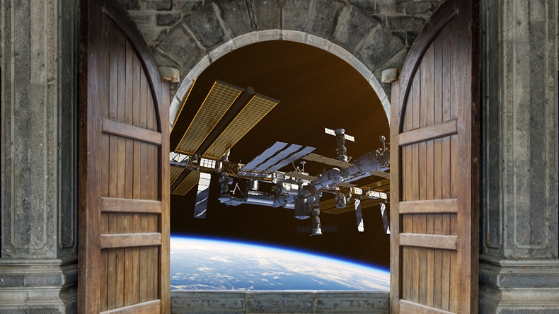 old door opens to space station