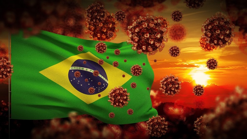 COVID-19 outbreak lockdown concept concept with flag of Brazil
