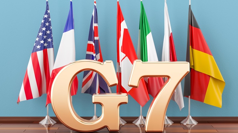 Flags of all members G7, meeting concept