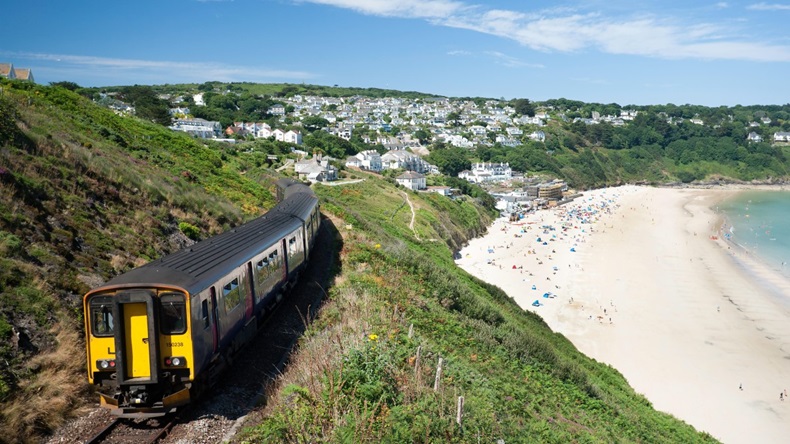 Train arriving at The Carbis Bay Hotel, Cornwall. The location for the 2021 G7 Summit