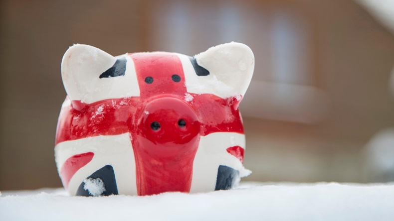 Piggy bank with UK flag design