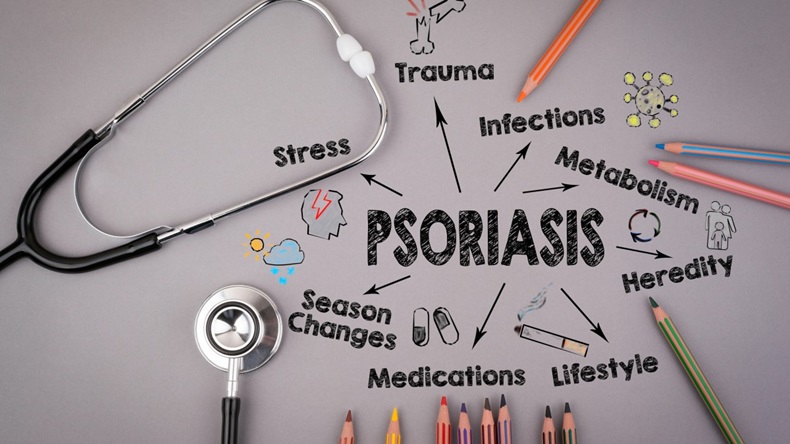 Psoriasis concept. Chart with keywords and icons