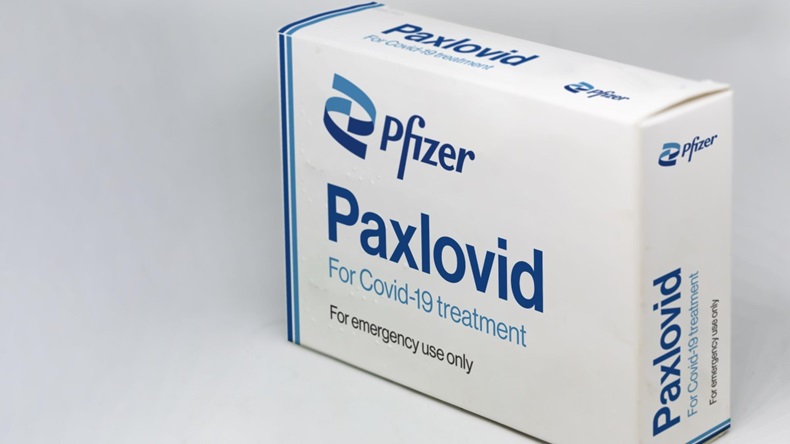 Pfizer Covid-19 Paxlovid treatment box isolated on a white background