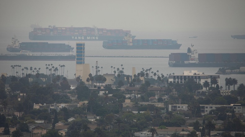 In Los Angeles, CA, cargo vessels sit anchored unable to offload.