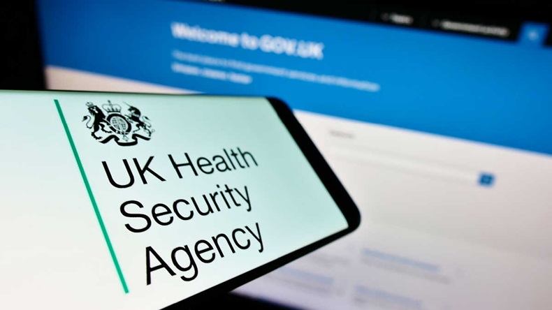  logo of government agency UK Health Security Agency (UKHSA) on screen in front of website