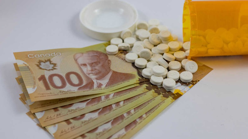 Canadian money and pills