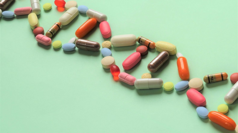 Pills arranged like DNA