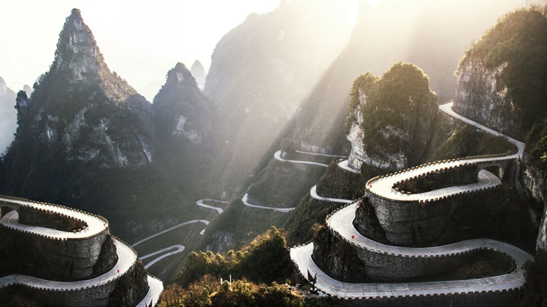 The winding road of Tianmen mountain national park, Hunan province, China