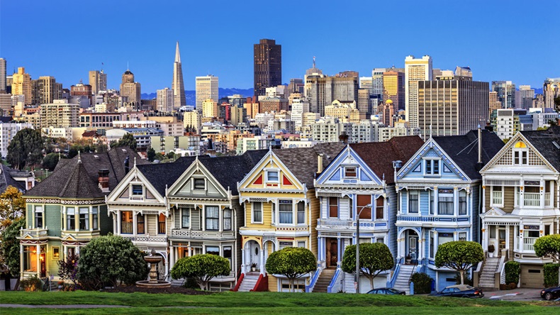 View from Alamo Square at twilight, San Francisco. - Image 