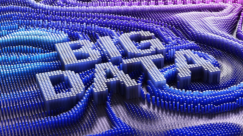Big data concept. 3D .Thousands bar graphs forming words big data