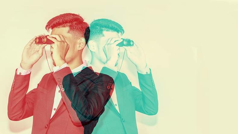 color double exposure.,Businessman observing with binoculars.,handsome man,Hipster looking to the future.,Business and finance concept,business concept