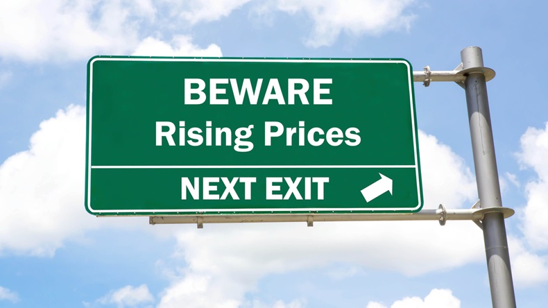 Beware Rising Prices Road sign