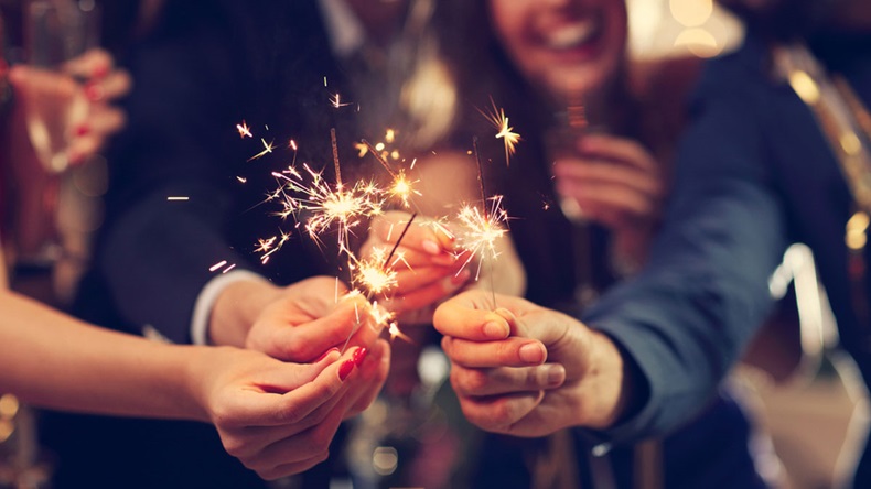 Picture showing group of friends having fun with sparklers - Image