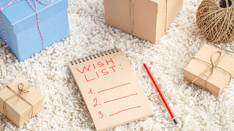 wish list with gift boxes