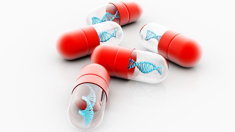 Genetic Medicine with dna isolated on white.3d rendering 